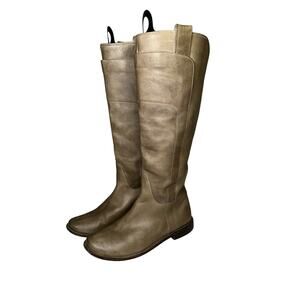 Frye Paige Size 7.5 Tall Knee High Equestrian Riding Boots Taupe Leather